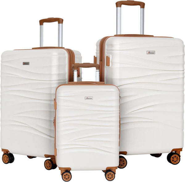 Romswi 3-Piece Luggage Set 20/24/28 Inch, Expandable PC+ABS Hardshell Suitcases, Durable Lightweight Suitcase Set with TSA Lock & Dual Spinner Wheels, White