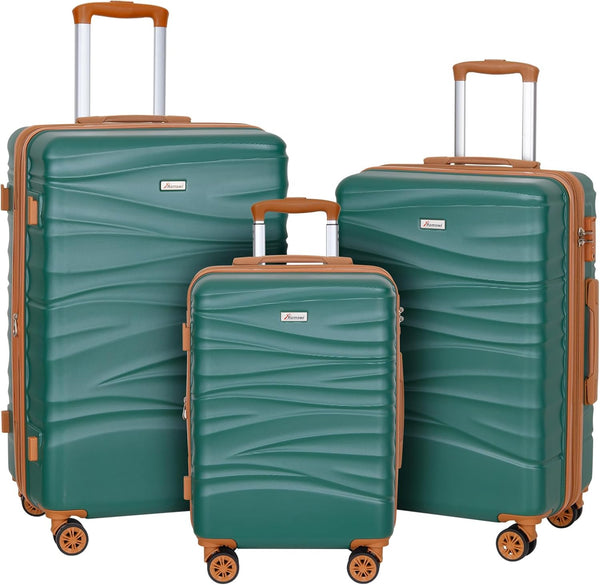 Romswi 3-Piece Luggage Set 20/24/28 Inch, Expandable Hardshell Suitcases with TSA Lock, Lightweight PC+ABS Spinner Wheel Checked & Carry On Luggage, Green