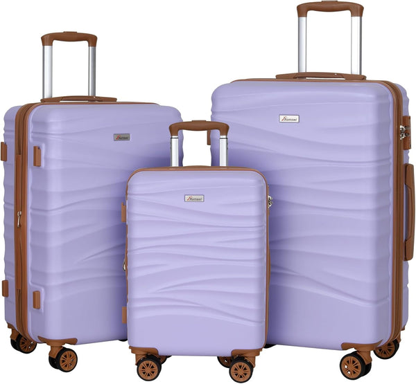 Romswi Expandable PC+ABS Suitcase Set with TSA Lock, 3 PCS Hardside Spinner Suitcase, Lightweight Luggage Sets, Durable Luggage Purple (20/24/28inch)