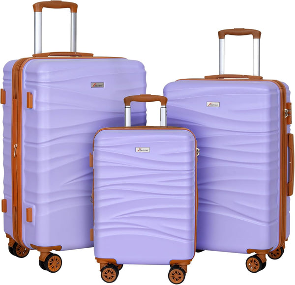 Romswi 3-Piece Luggage Set 20/24/28 Inch, Expandable Hardshell Suitcases with TSA Lock, Lightweight PC+ABS Spinner Wheel Checked & Carry On Luggage,Purple