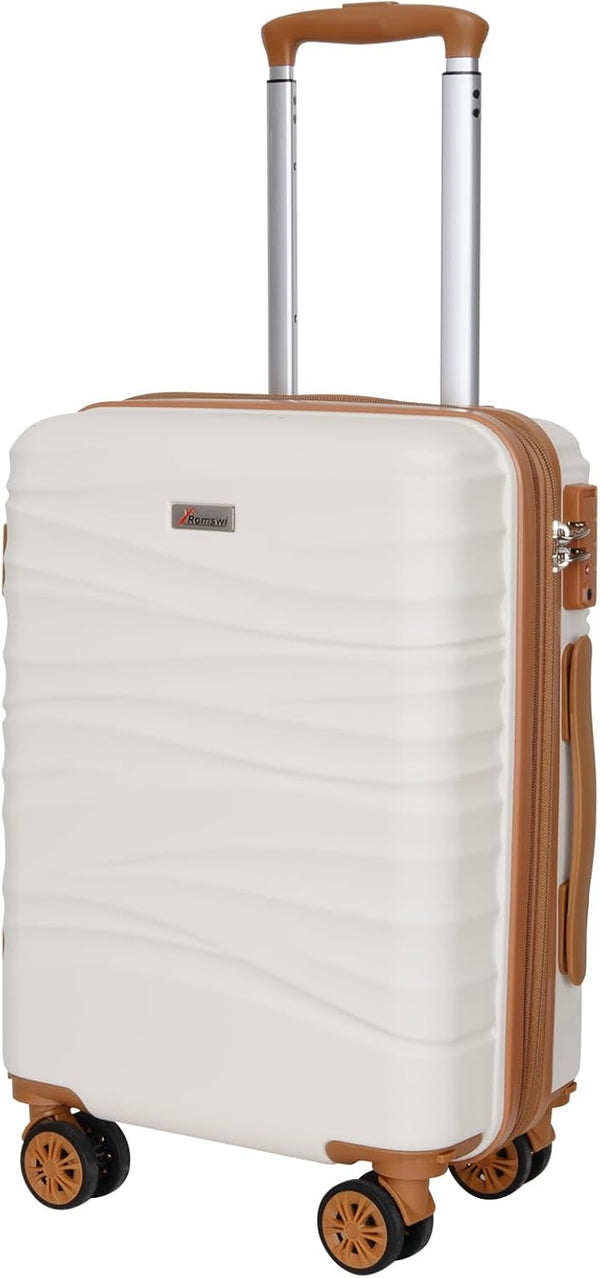 Romswi 20" Expandable Hardside Carry-On Luggage, Hardshell Suitcase With Double Spinner Wheels, Expandable For Up to 25% More Space, With Scratch-Resistant Surface, White