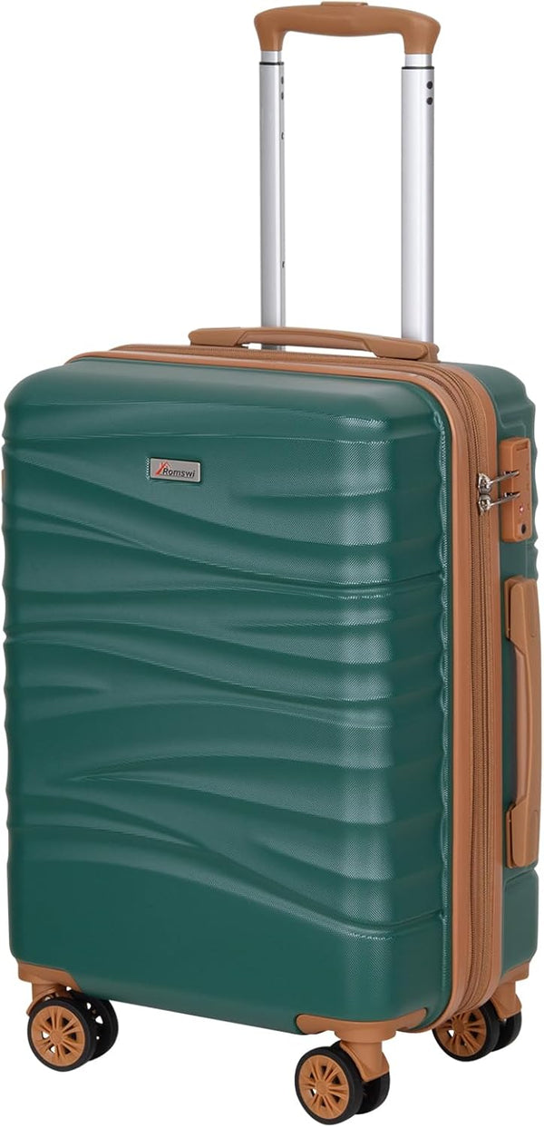 Romswi 20" Expandable Hardside Carry-On Luggage, Hardshell Suitcase With Double Spinner Wheels, Expandable For Up to 25% More Space, With Scratch-Resistant Surface, Dark Green