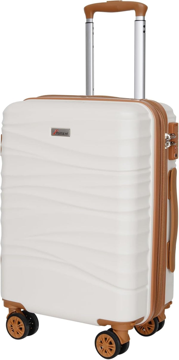 Romswi 22" Expandable Hardside Carry-On Luggage, Hardshell Suitcase With Double Spinner Wheels, Expandable For Up to 25% More Space, With Scratch-Resistant Surface, White