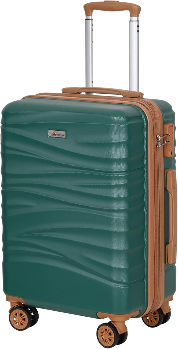 Romswi 22" Expandable Hardside Carry-On Luggage, Hardshell Suitcase With Double Spinner Wheels, Expandable For Up to 25% More Space, With Scratch-Resistant Surface, Dark Green