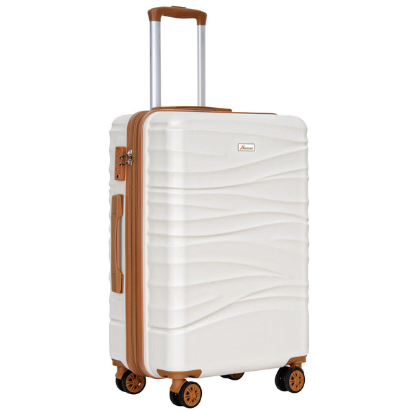 Romswi 24" Expandable Medium Checked Luggage, Hardshell Suitcase with Double Spinner Wheels for 20% More Space, Airline Approved Lightweight Hardside with Scratch-Resistant & YKK Zipper, White