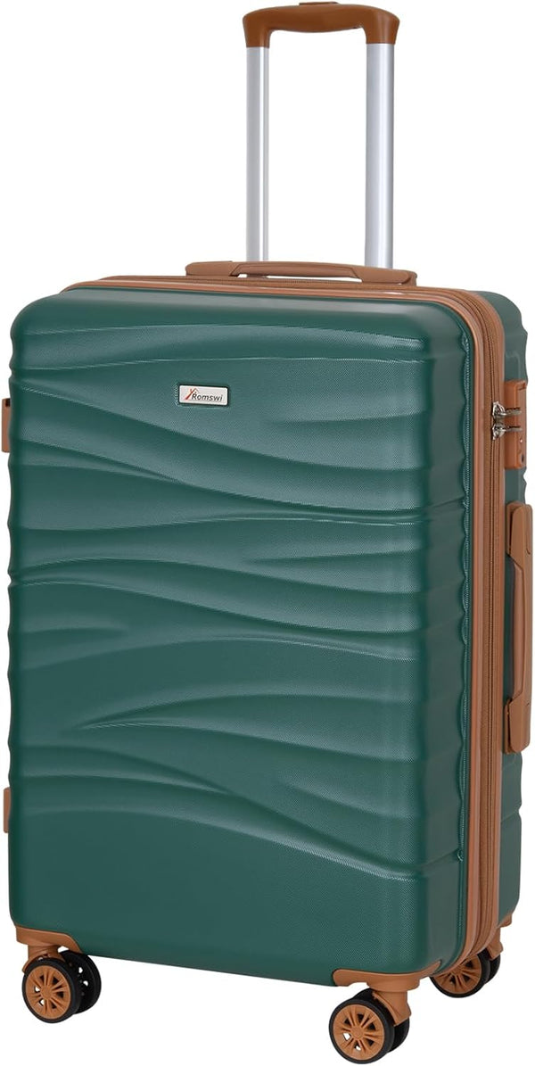 Romswi 24" Expandable Hardside Checked Luggage, Hardshell Suitcase With Double Spinner Wheels, Expandable For Up to 25% More Space, With Scratch-Resistant Surface, Dark Green