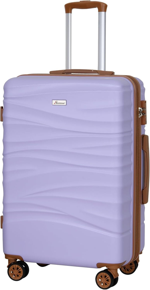 Romswi 24" Expandable Hardside Checked Luggage, Hardshell Suitcase With Double Spinner Wheels, Expandable For Up to 25% More Space, With Scratch-Resistant Surface, Purple