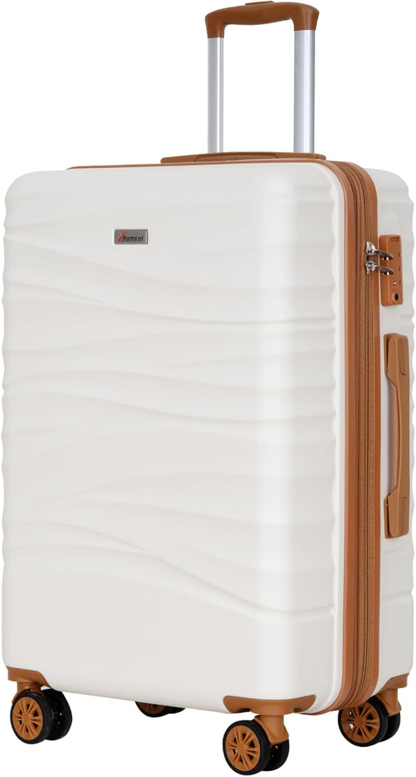 Romswi 28" Expandable Hardside Checked Luggage, Large Hardshell Suitcase With Double Spinner Wheels, Expandable For Up to 25% More Space, With Scratch-Resistant Surface, White