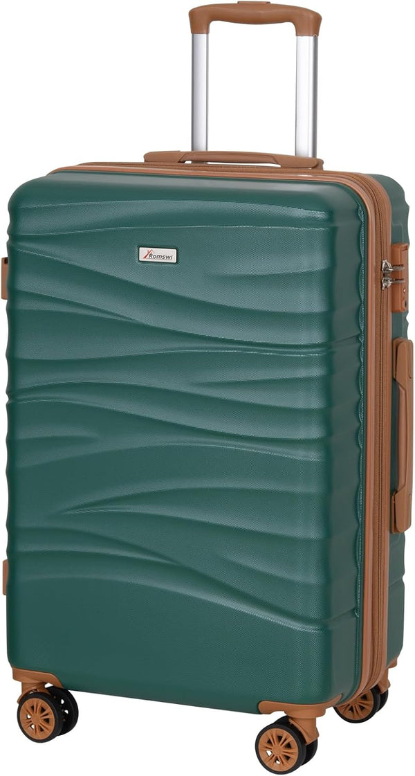 Romswi 28" Expandable Hardside Checked Luggage, Large Hardshell Suitcase With Double Spinner Wheels, Expandable For Up to 25% More Space, With Scratch-Resistant Surface, Dark Green