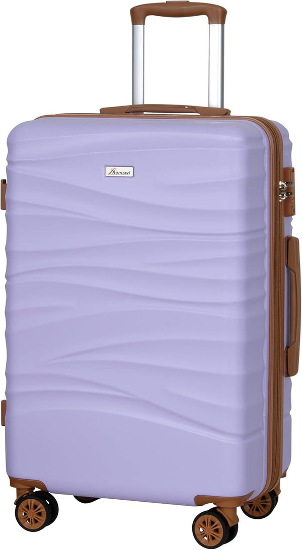 Romswi 28" Expandable Hardside Checked Luggage, Large Hardshell Suitcase With Double Spinner Wheels, Expandable For Up to 25% More Space, With Scratch-Resistant Surface, Purple