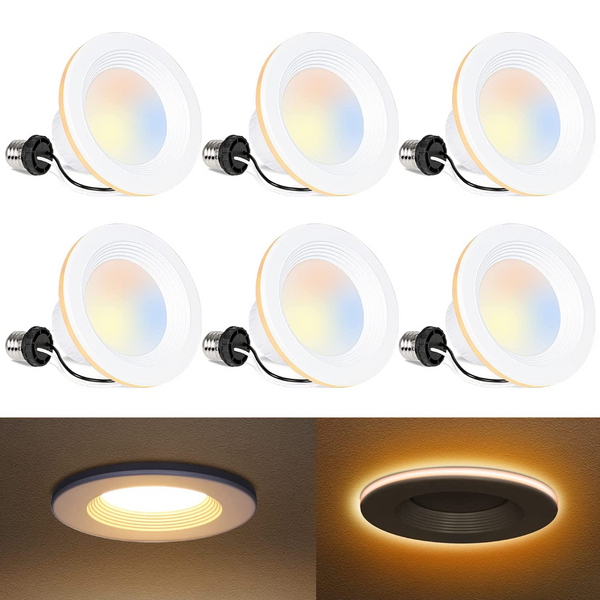 4 Inch LED Recessed Lighting With Night Light, CRI90, 850LM, 11W=80W, Baffle Trim, 5 CCT Selectable, Dimmable, Damp Rated (6-PACK)