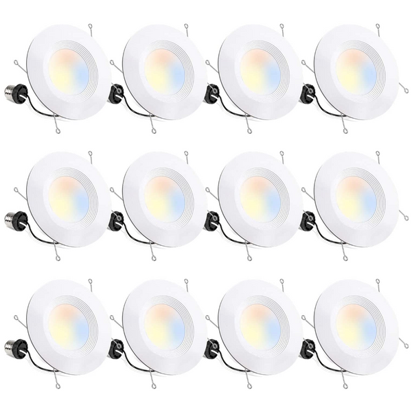 5/6 Inch 5CCT LED Recessed Lighting, Baffle Trim, CRI90, 1100lm, 15W=100W, Dimmable, Damp Rated (12-PACK)