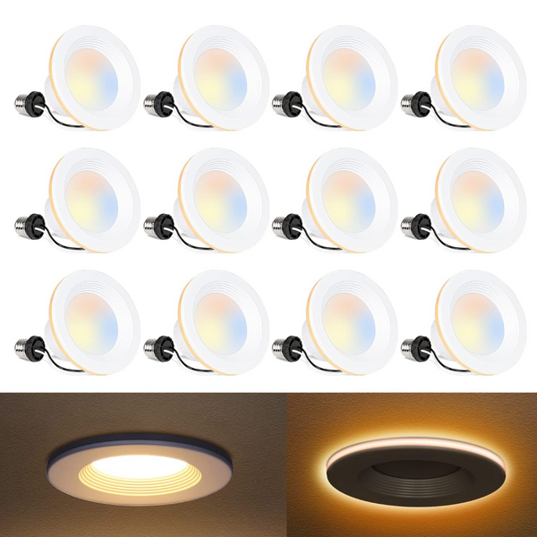 4 Inch LED Recessed Lighting With Night Light, CRI90, 850LM, 11W=80W, Baffle Trim, 5 CCT Selectable, Dimmable, Damp Rated (12-PACK)