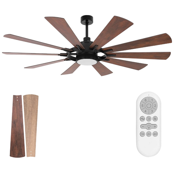 Walnut 65 Inch DC Motor Ceiling Fan with LED Light(3000K/4000K/5000K) Remote Control, Reversible Motor and Blades, ETL Listed