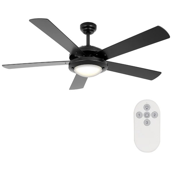 52 Inch Black Ceiling Fans with Lights(2*E26 Base Bulb Included) Remote Control, Reversible Motor and Blades, ETL Listed