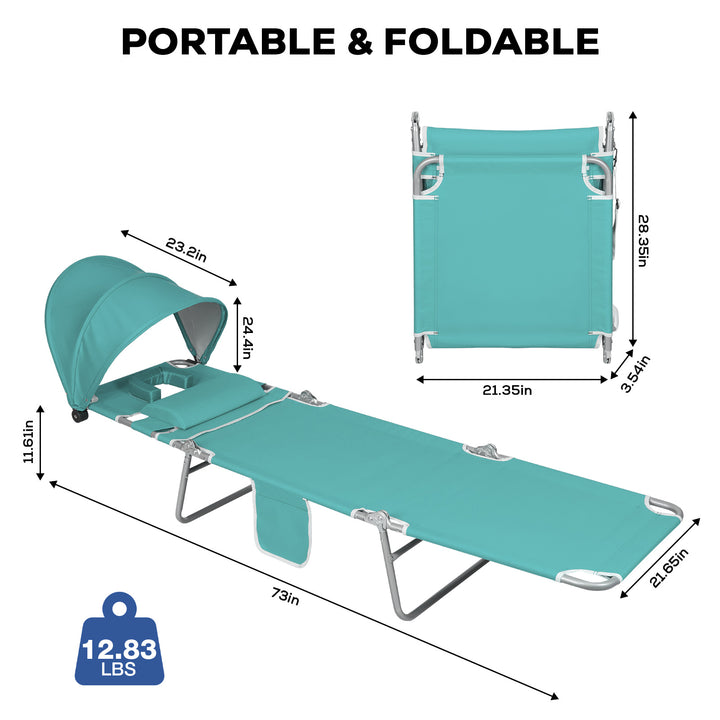 SUNSPIRE 2 Pack Folding Beach Lounge Chair with Face Hole Canopy Pillo ...