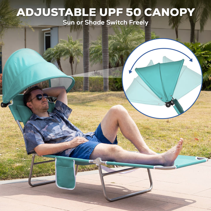 SUNSPIRE 2 Pack Folding Beach Lounge Chair with Face Hole Canopy Pillo ...