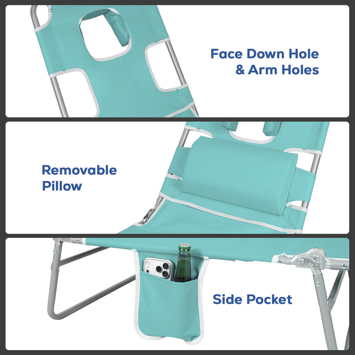 SUNSPIRE 2 Pack Folding Beach Lounge Chair with Face Hole Canopy Pillo ...