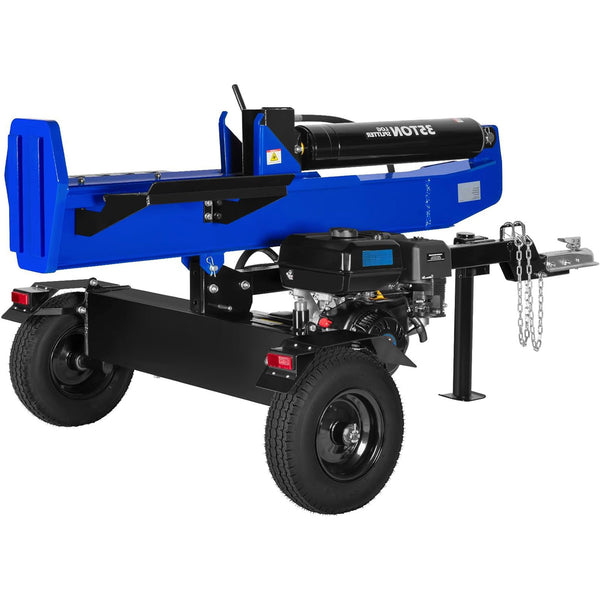 Hykolity Gas Log Splitter Portable Full Beam 35 Ton Auto Return Horizontal/Vertical Hydraulic 10HP Engine Rapid Cycle Steel Wedge Firewood Splitting Machine with Towing Connections