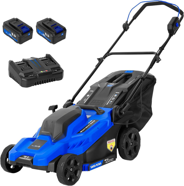 Hykolity Electric Lawn Mower Cordless 17" 40V Brushless Push Grass Lawnmower with Foldable Handle, 6-Position Height Adjustment, 2 x 4.0Ah Batteries & Dual Charger Included
