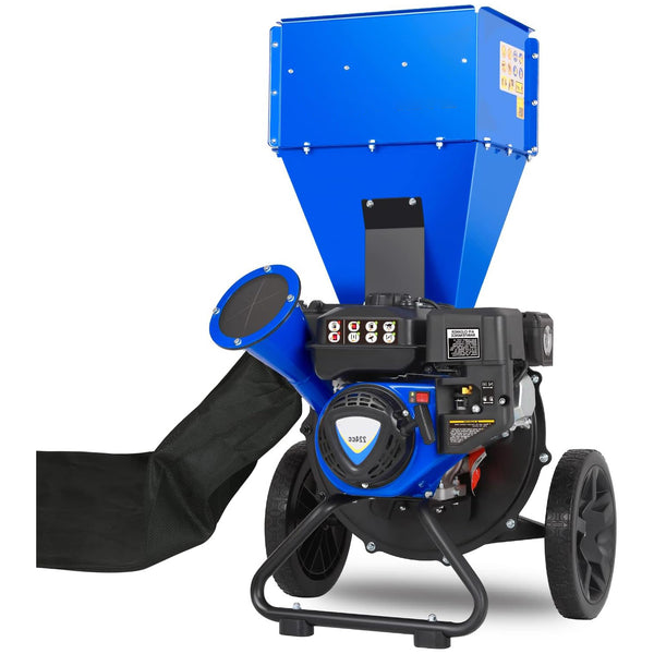 Hykolity Wood Chipper 7.5 HP Portable Gas Powered Shredder with Collection Bag Wheels 3" Max Diameter, 2-in-1 Heavy Duty 224cc Engine Garden Mulcher