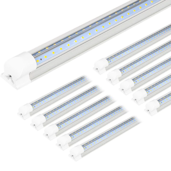 Luz de tienda LED de 4 pies, tubo de luz LED T8 integrado en forma de V, 5200LM, 40W, 6500K blanco súper brillante, luces de tienda enlazables de alto rendimiento con interruptor de encendido/apagado incorporado para almacén, ETL, paquete de 10 