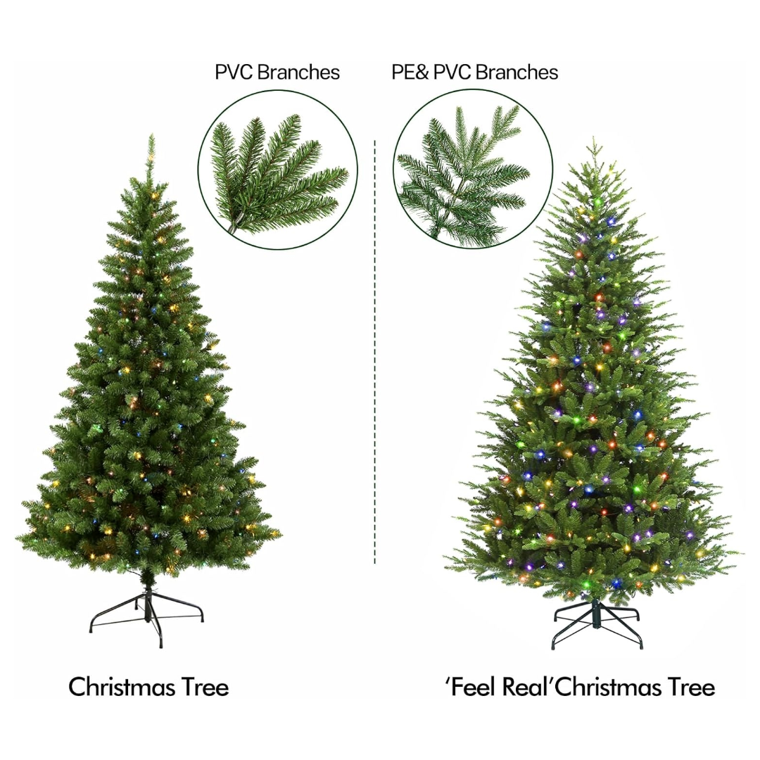 Hykolity 6.5'/7.5'/9' Premium Prelit Christmas Tree with Color Changing Twinkly LED Lights, Branch Tips, Metal Stand & Hinged Branches, 11 Color Modes