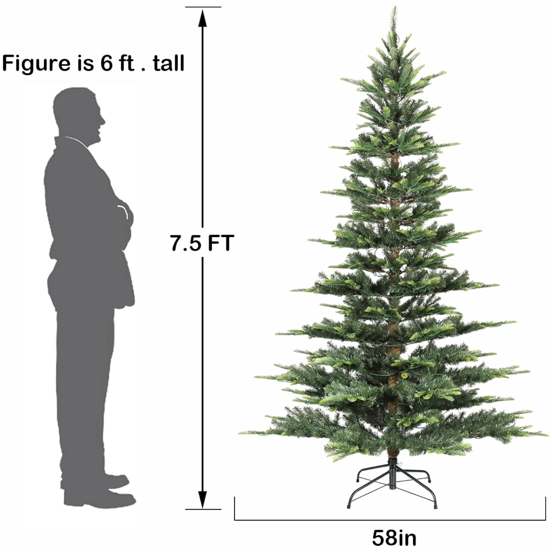 Hykolity 6.5'/7.5' Lifelike Prelit Christmas Tree, Aspen Fir Artificial Christmas Tree with Warm White LED Lights, Branch Tips, Metal Stand and Hinged Branches