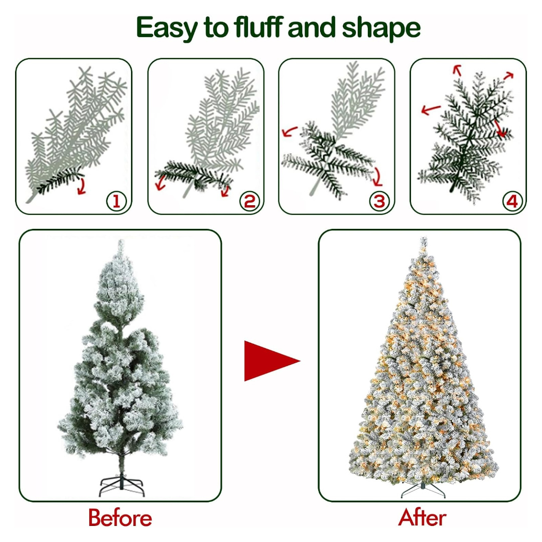 Hykolity 4.5'/6' Prelit Artificial Snow Flocked Christmas Tree with Warm White LED Lights, PVC Branch Tips, Easy Assembly with Metal Stand and Hinged Branches