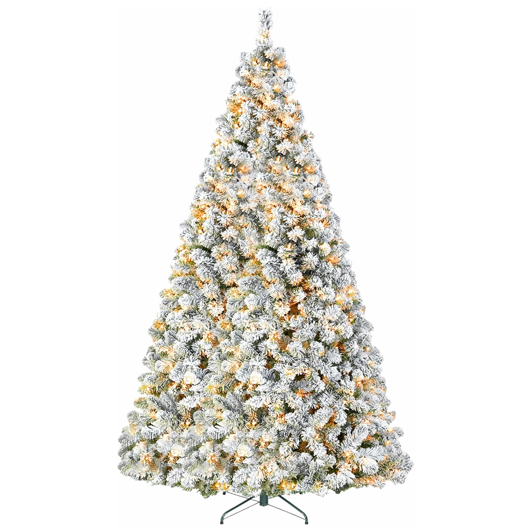 Hykolity 4.5'/6' Prelit Artificial Snow Flocked Christmas Tree with Warm White LED Lights, PVC Branch Tips, Easy Assembly with Metal Stand and Hinged Branches