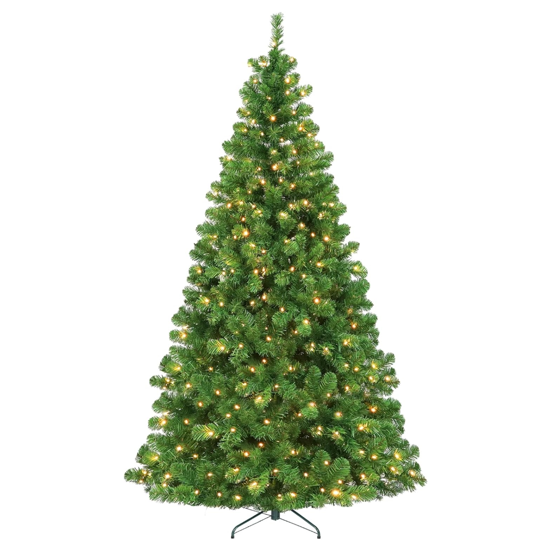 Hykolity 4.5'/6' Prelit Artificial Christmas Tree, PVC Branch Tips, Warm White LED Lights, Easy Assembly with Metal Stand and Hinged Branches