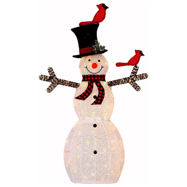 Hykolity 5FT 3D Genuine Outdoor Lighted Snowman, Christmas Yard Decoration with 80 Warm White LED Lights, Ground Stakes, Zip Ties