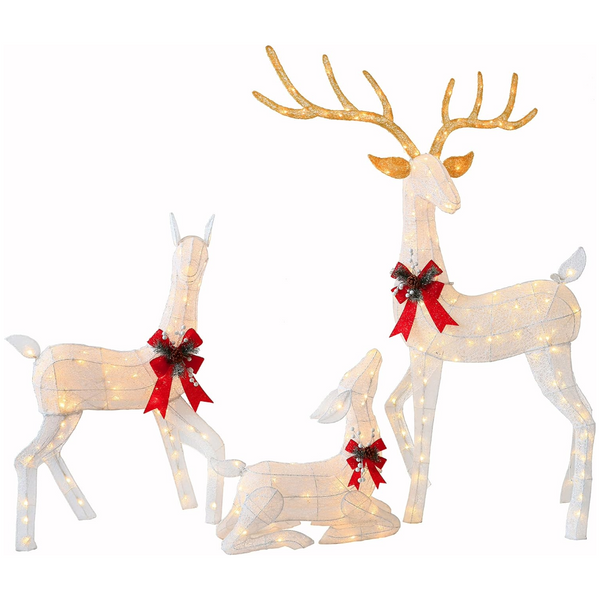 Hykolity 3-Piece Lighted Christmas Deer Family Set with 270 Warm White LED Lights, Outdoor Christmas Yard Decoration (White)