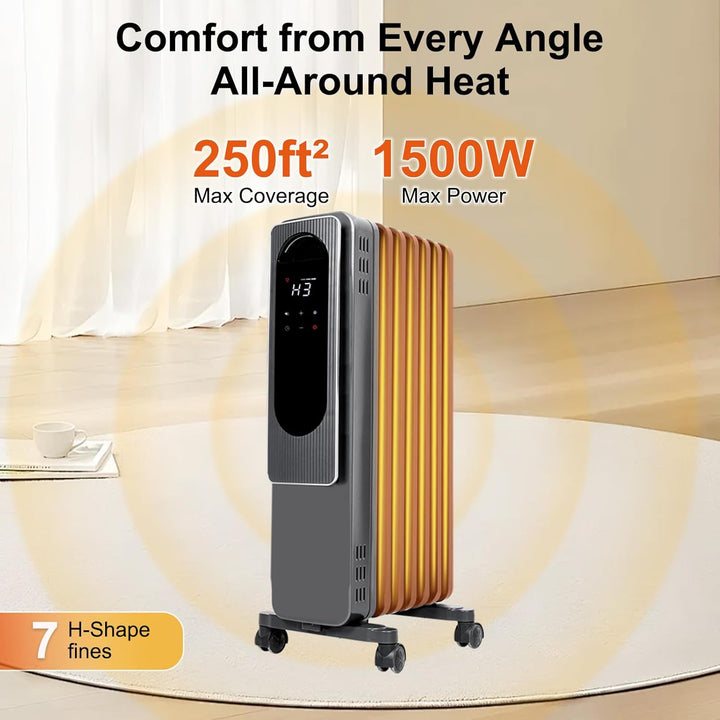 Hykolity Oil Filled Radiator Heater for Large Room, 1500W Electric Oil