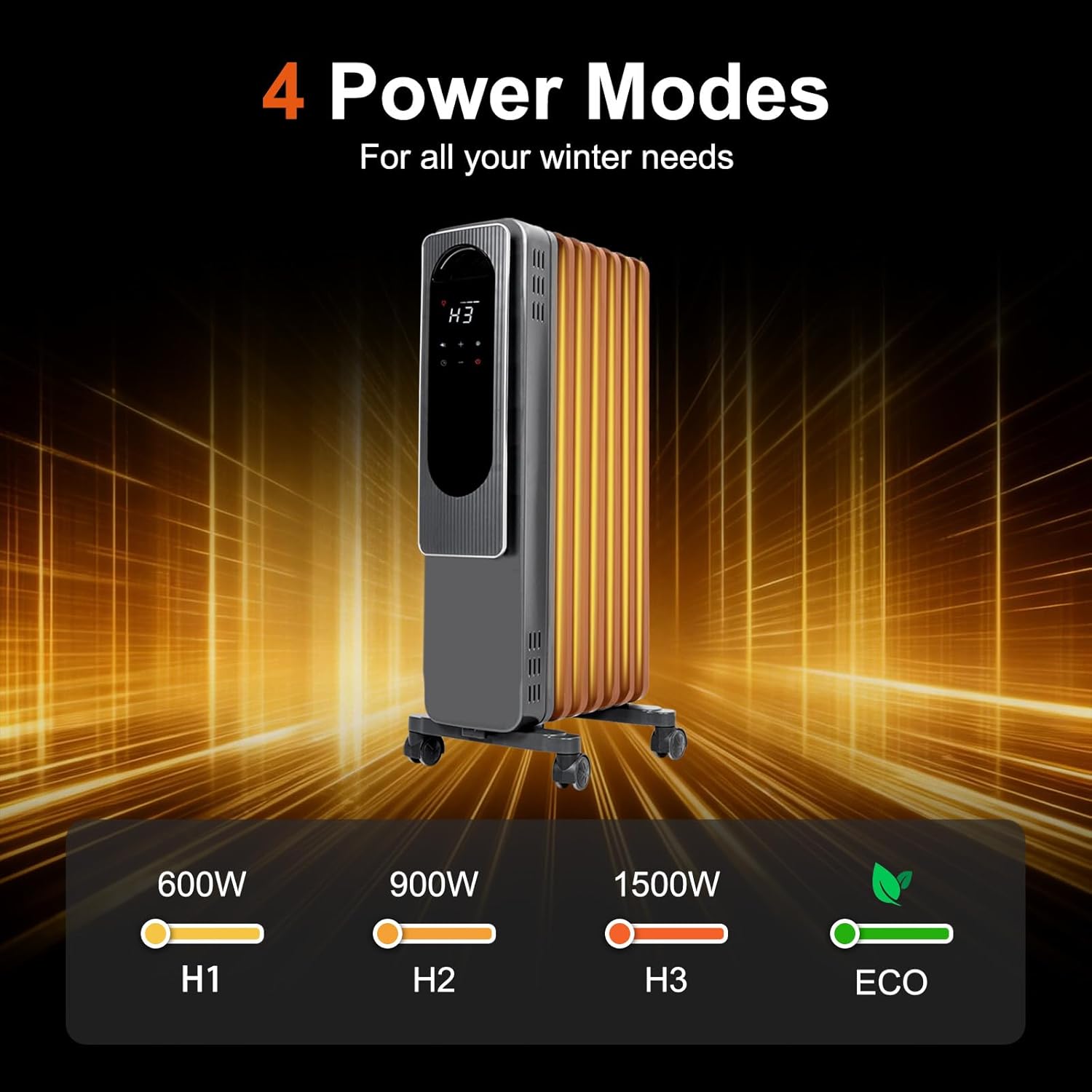 Hykolity Oil Filled Radiator Heater for Large Room, 1500W Electric Oil