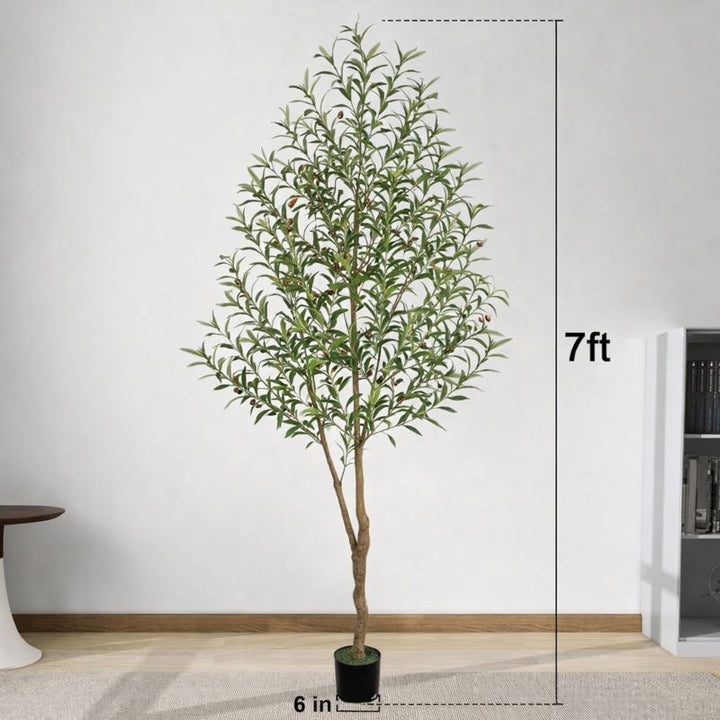 7ft indoor plant Romswi 7FT Artificial Olive Tree, Realistic Faux Plants, Fake Potted Tree with Fruits, Outdoor Indoor Decor for Home Office