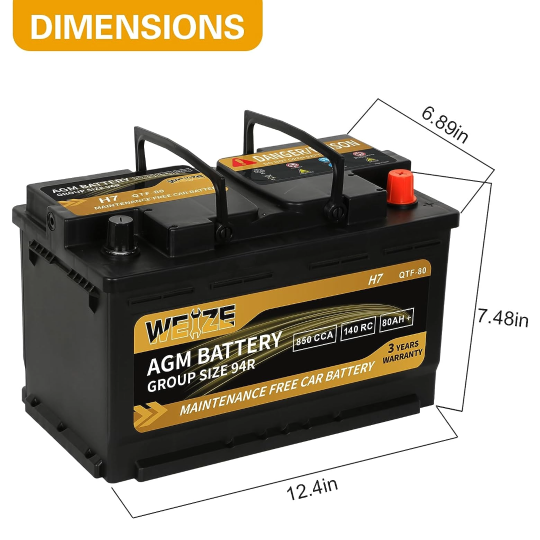 Platinum AGM Battery BCI Group 94R 12v 80ah H7 Size 94R Automotive B