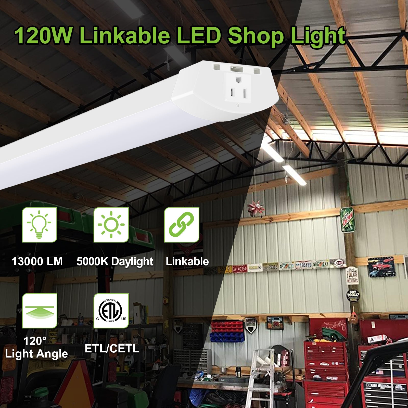 Hykolity 4FT 120W LED Shop Light Linkable, 13000lm, 5000K, Hanging or