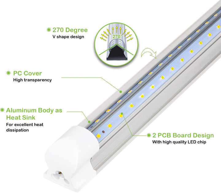 6-Pack T8 LED Shop Lights - 4ft 40W 6000K Daylight | Integrated Clear Tube Lights | 100-277V Plug-In
