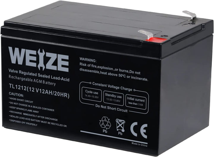 12 Volt 12AH SLA Rechargeable Battery Replace UB12120, EXP1212, 6FM12, LHR12-12, GPS12-12, F2 (2-PACK) WEIZE