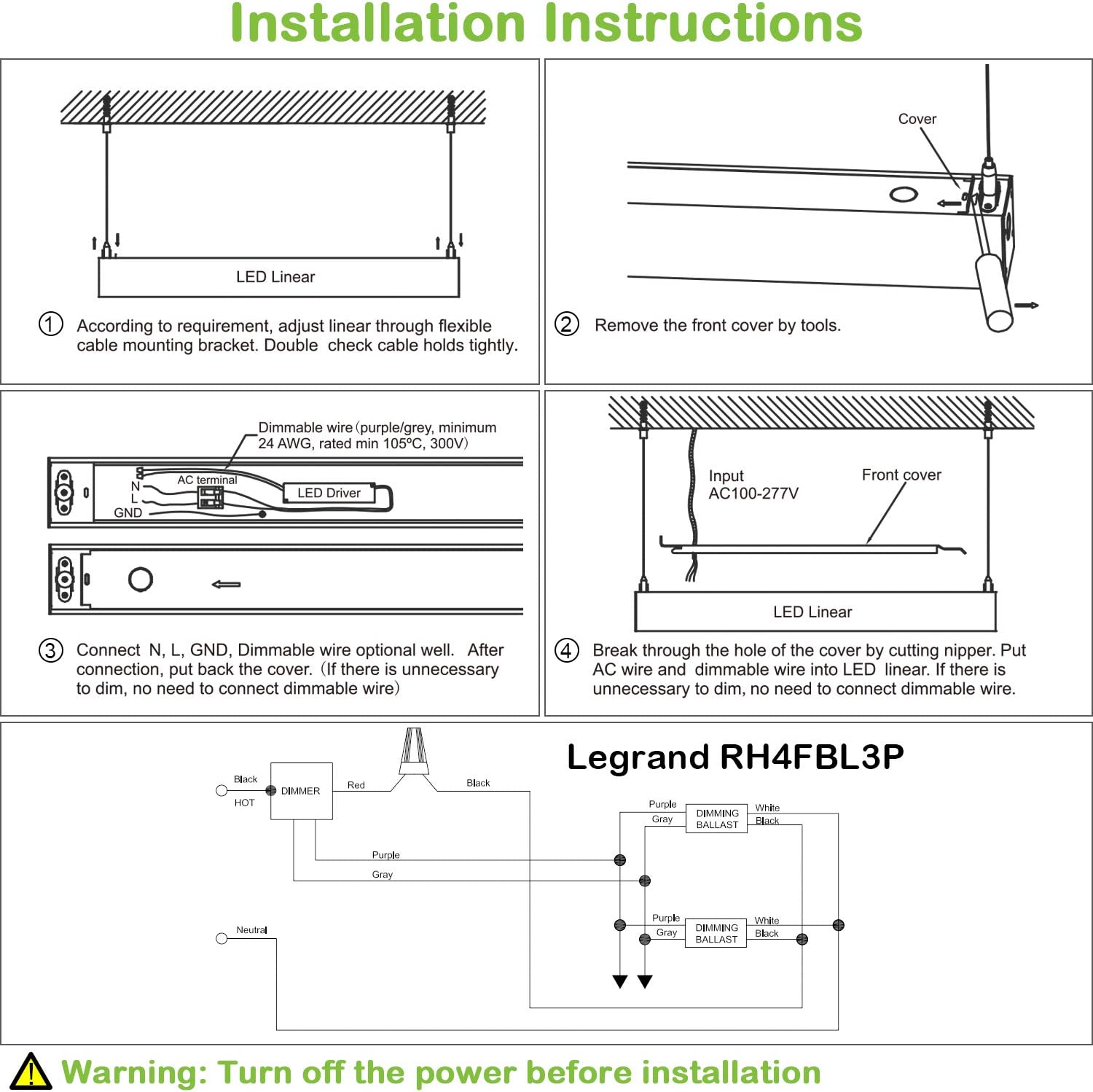 WING Series 4FT 40W Linkable LED Linear Light, 3000K/4000K/5000K Selec ...