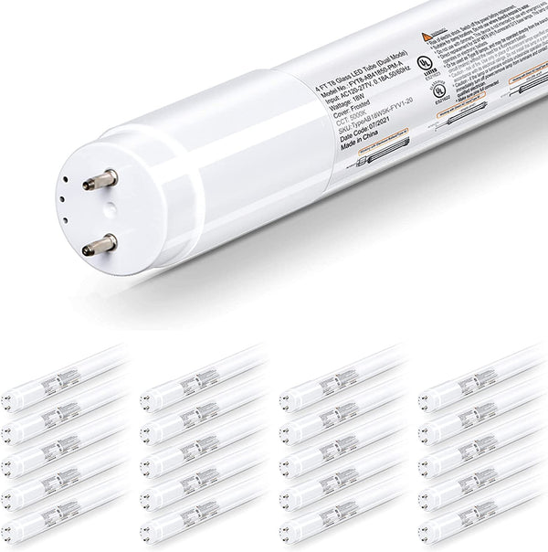Paquete de 20 tubos de luz LED T8 híbridos tipo A+B de 4 pies, 5000 K, 18 W, Plug &amp; Play o derivación de balasto, 120-277 V, listado UL 