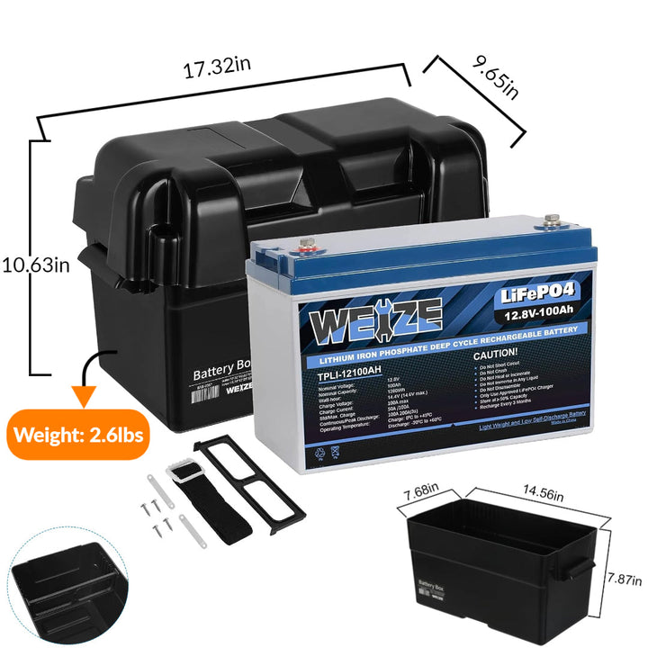 WEIZE 12V 100Ah LiFePO4 Lithium Battery, Up to 8000 Cycles, Built-in Smart BMS, Perfect for RV, Solar, Marine, Overland/Van, and Off Grid Applications WEIZE