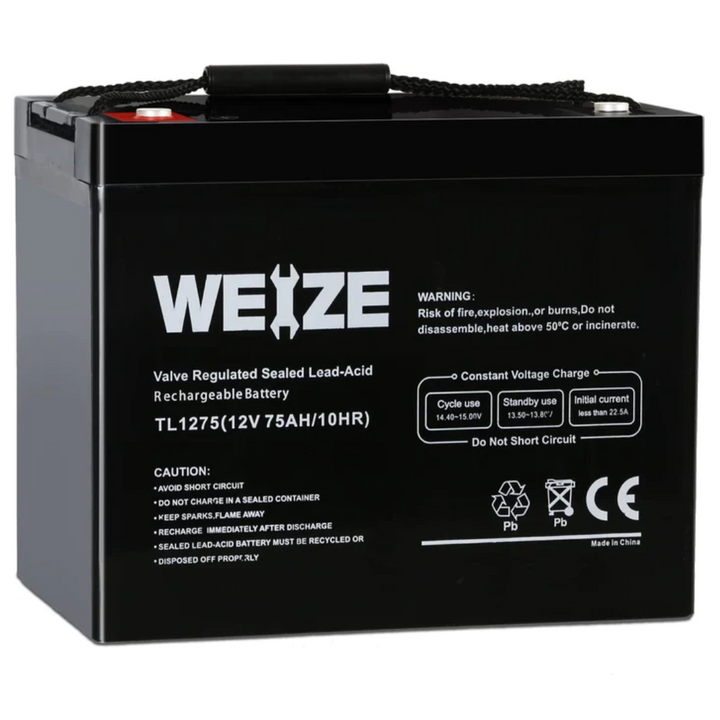 12V 75AH Deep Cycle Battery for Wayne ESP25 WSS30V Backup Sump Pump, Trolling Motor, Solar System, Mobility Wheelchair, General Use WEIZE