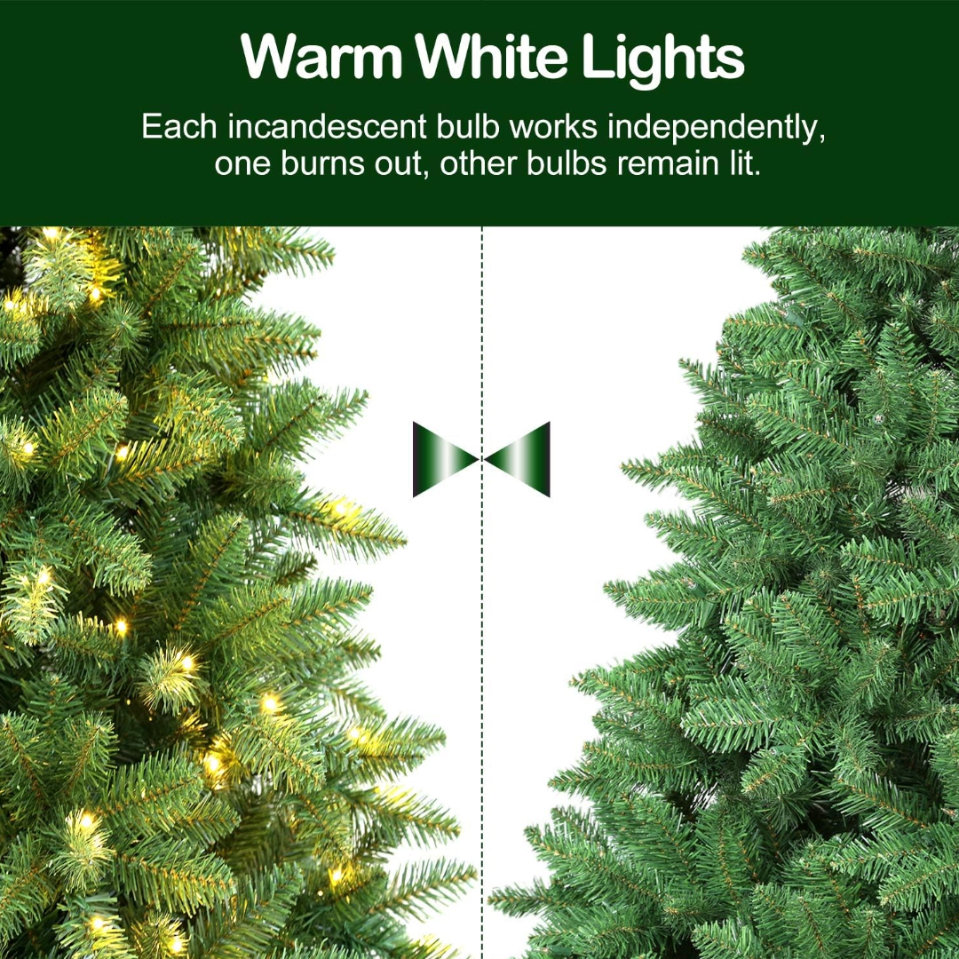 Hykolity 4.5'/6.5'/7.5'/9' Prelit Artificial Christmas Tree with Warm White Lights, Metal Stand and Hinged Branches