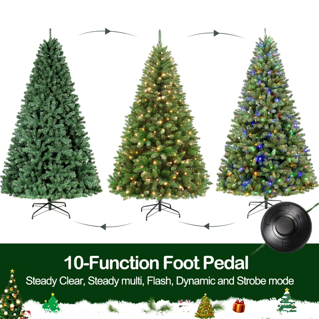 Hykolity 6.5'/7.5'/9' Prelit Artificial Christmas Tree with Color Changing LED Lights, Metal Stand and Hinged Branches, 10 Color Modes