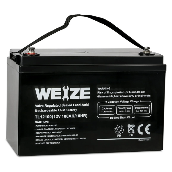12V 100AH Deep Cycle AGM SLA VRLA Battery for Solar System RV Camping Trolling Motor, Marine, Overland/Van, and Off Grid Applications WEIZE