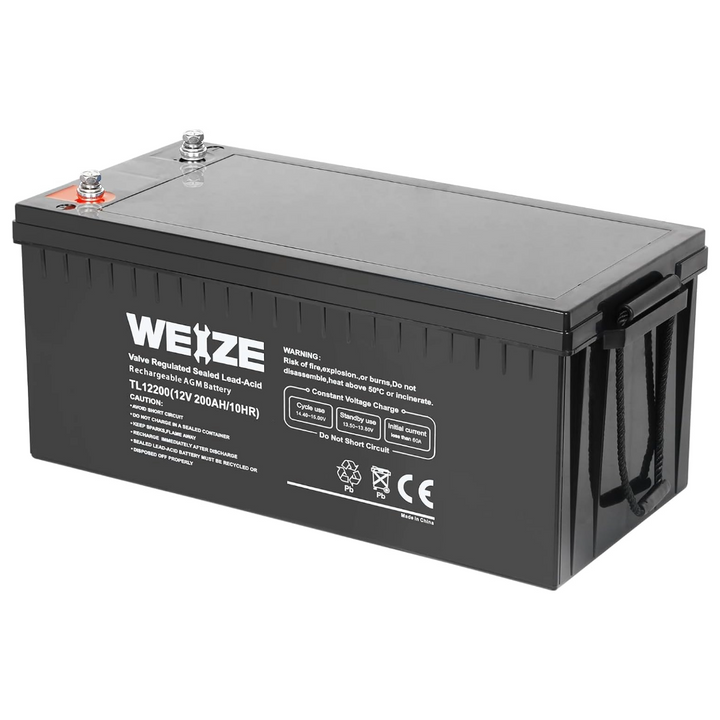 WEIZE AGM Group Size 4D Battery, 12 Volt 200Ah Deep Cycle Battery Perfect for RV, Caravan, Camping, Camper Trailers, Camper Vans, Motor-Homes, Marine, 4WDs & Off Grid Solar WEIZE