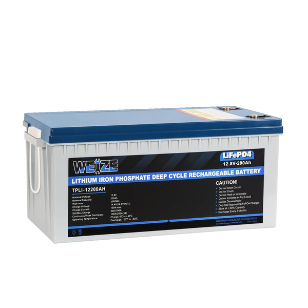 12V 200Ah 2560Wh LiFePO4 Lithium Battery Built-in Smart BMS Up to 8000 Deep Cycles WEIZE